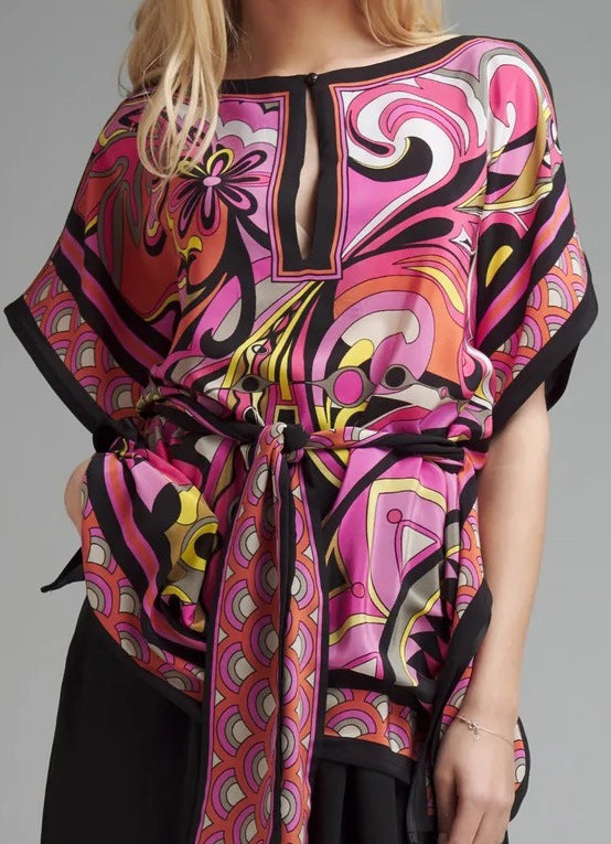 Artistic Flair Print Top & Palazzo Pant Co-Ord Set With Printed Belt