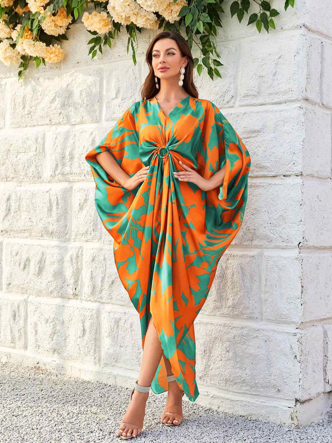 Printed Kaftan Dress - J5925