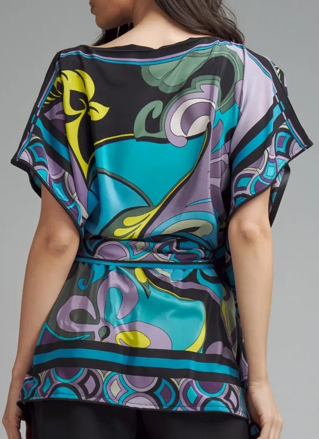 Exclusive Designer Printed Silk Top With Elegant Black Pant Co-Ord Set