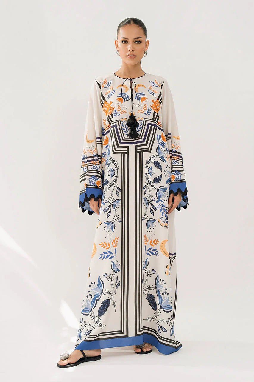 Luxurious Full Length Vibrant Designed Floral & Geometric Kaftan