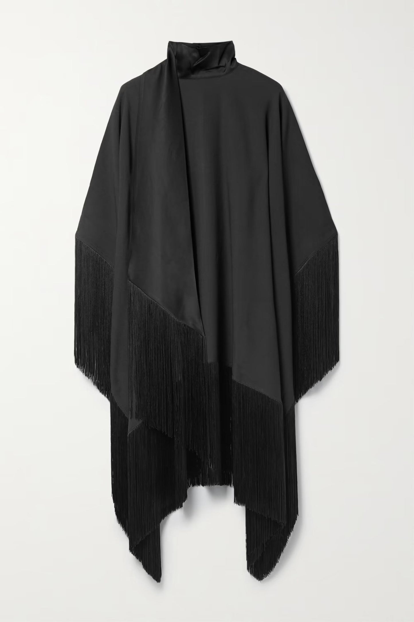Midnight Fringe : Elegant Tassel Cape Knee Length Dress With Neck Belt