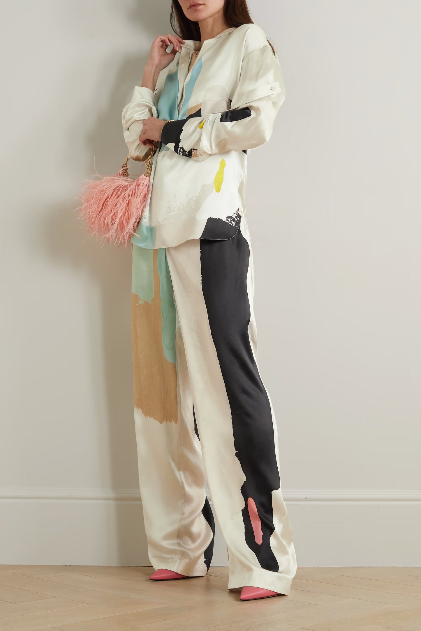 Sleek Abstract Print Women's Wear Persian Silk Top With Pant Co-Ord Set