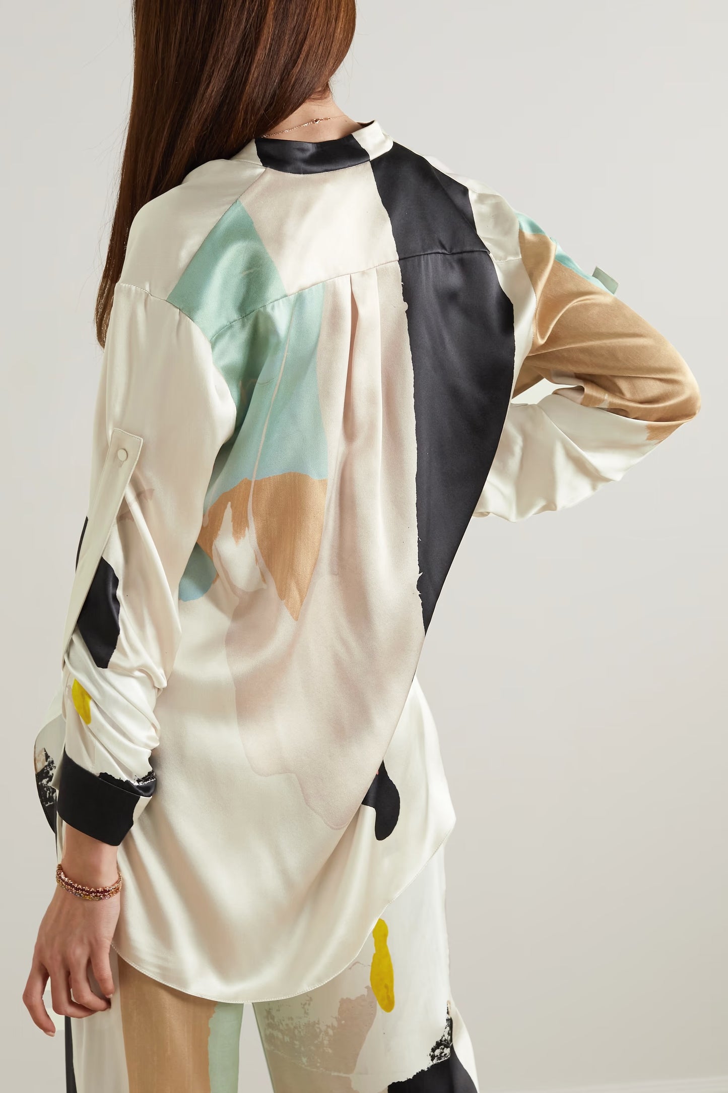 Sleek Abstract Print Women's Wear Persian Silk Top With Pant Co-Ord Set