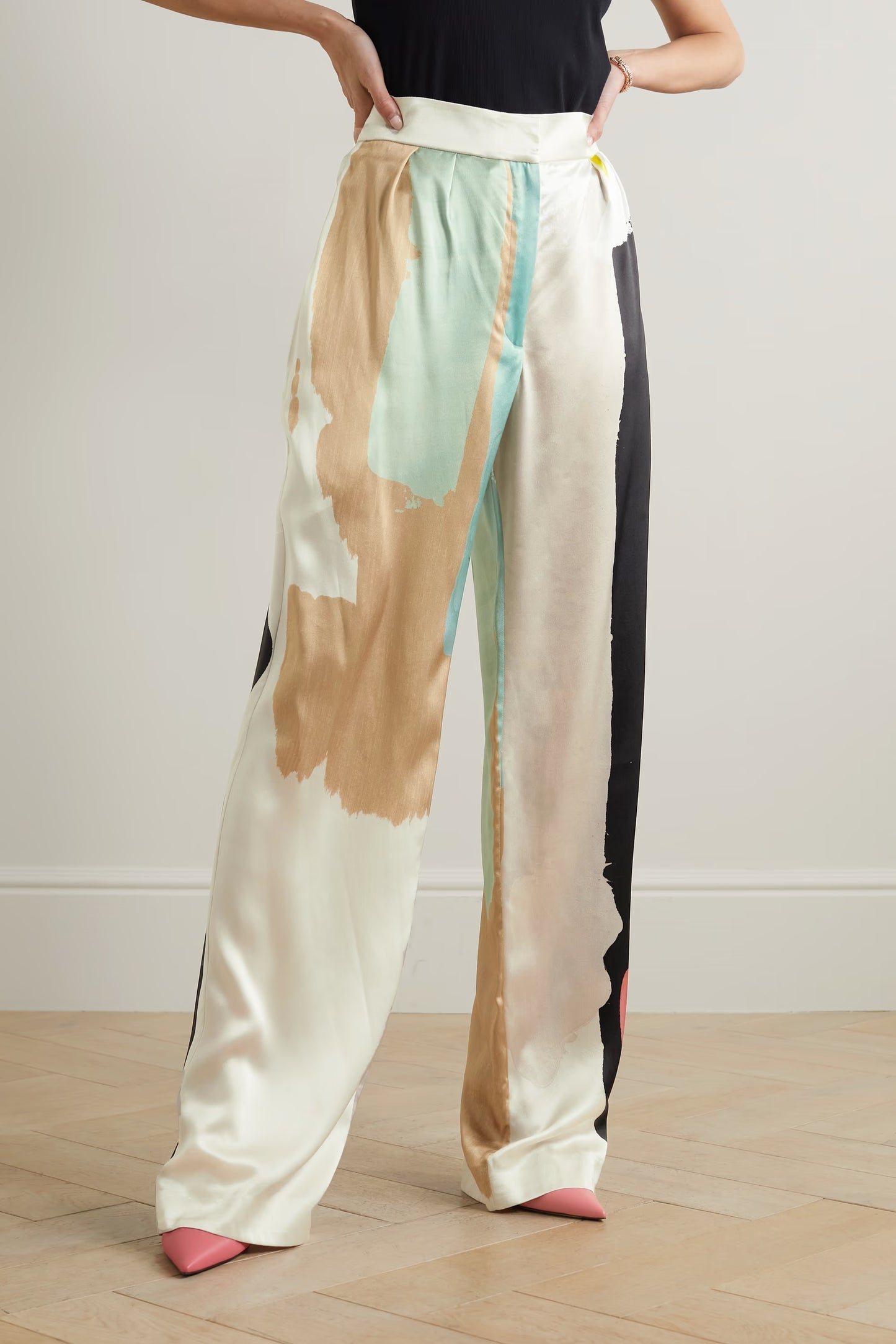Sleek Abstract Print Women's Wear Persian Silk Top With Pant Co-Ord Set