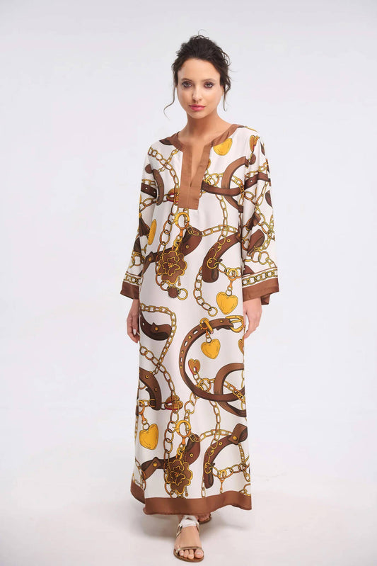 Stylish-Brown-and-Gold-Chain-Pattern-Kaftan-1