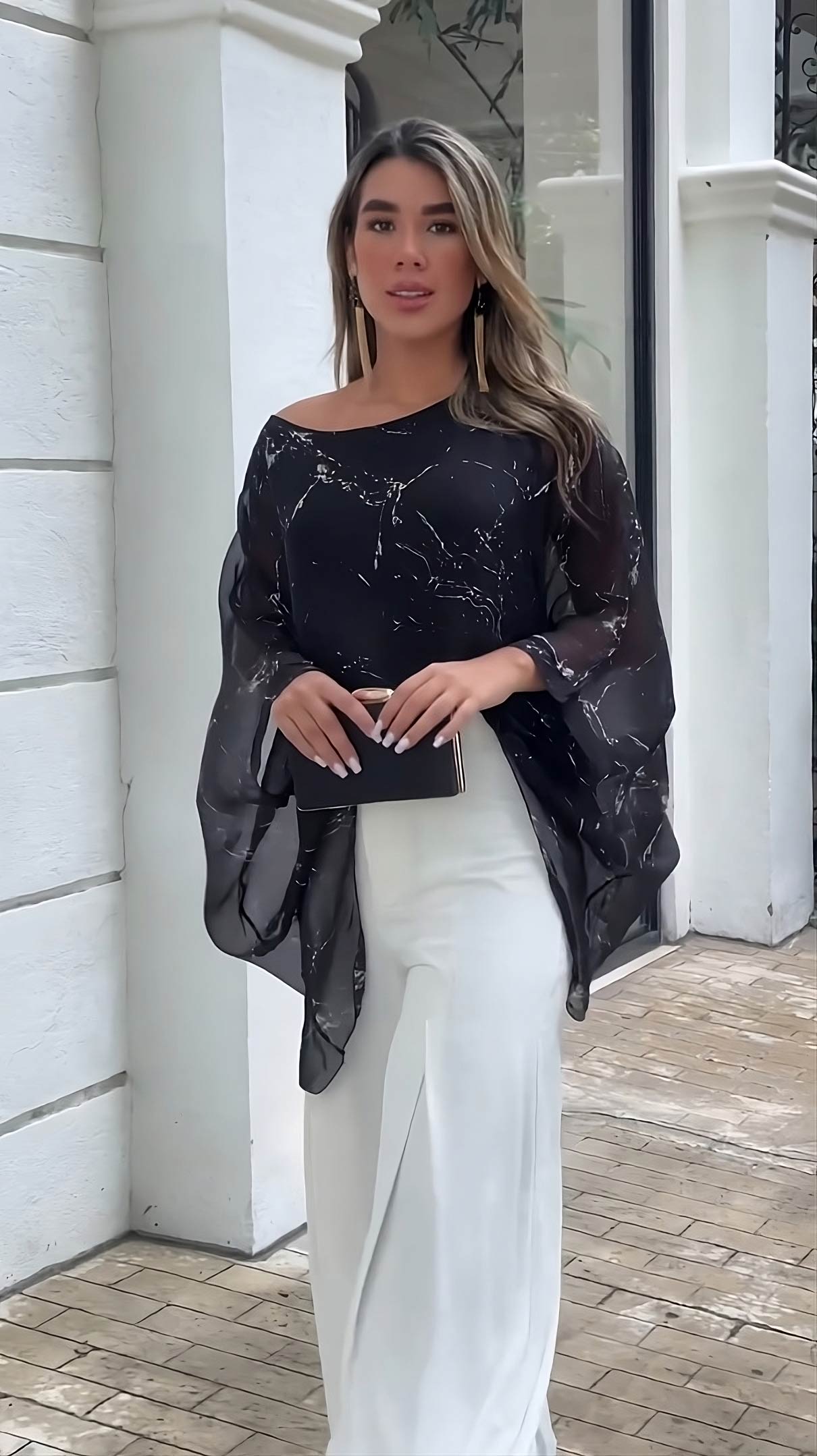 Modern Cream Color Top With Inner And Sleek Black Trousers Co-Ord Set