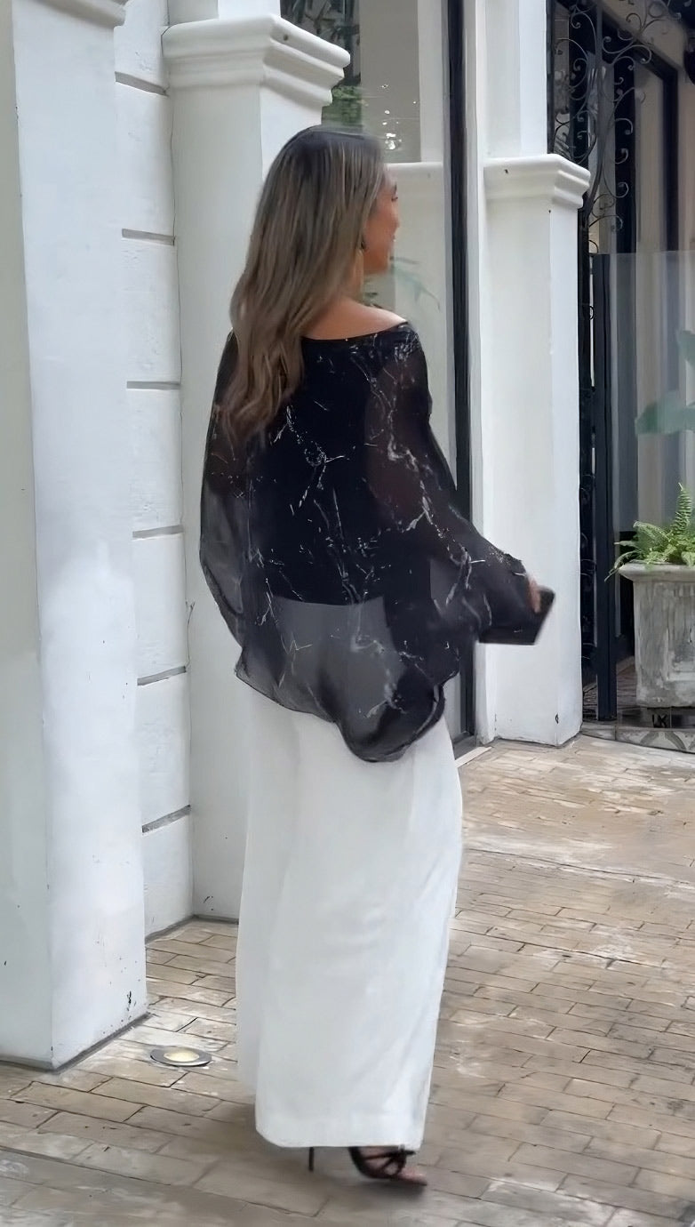 Modern Cream Color Top With Inner And Sleek Black Trousers Co-Ord Set