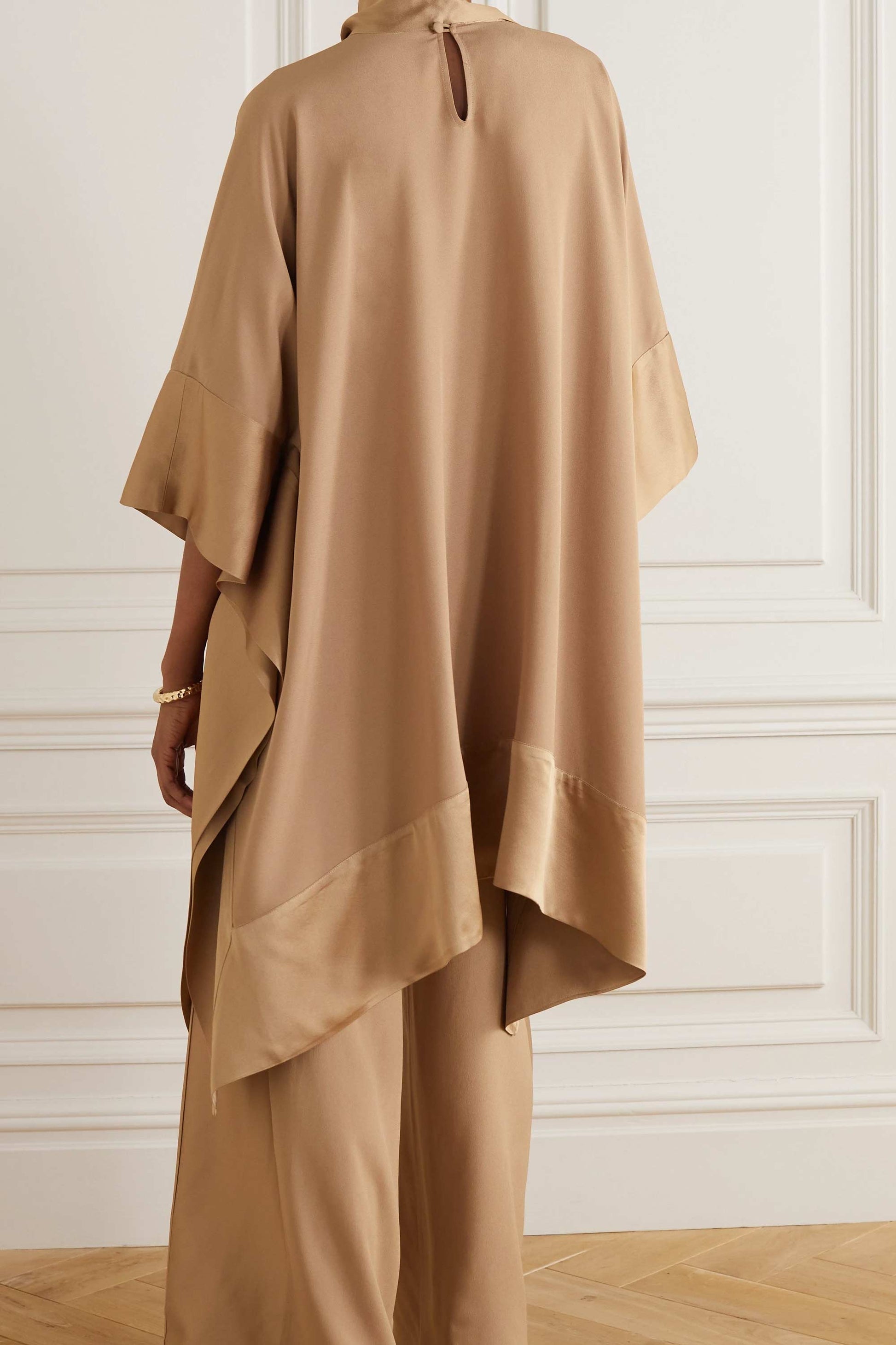 Beige Color Womens Premium Silk Co ord Set With Culottes Pant