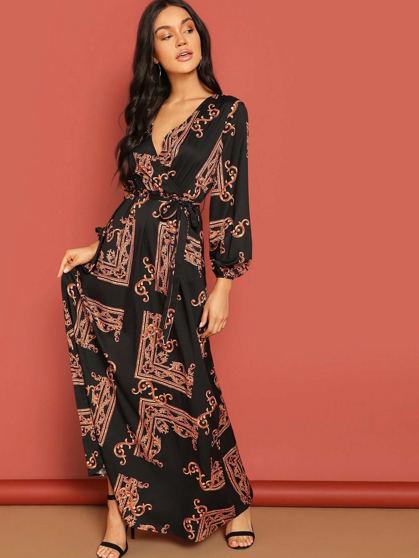 Black Bohemian Maxi Kurti with Paisley Embroidery for Women