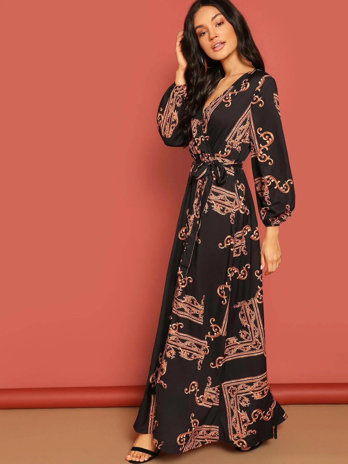 Black Bohemian Maxi Kurti with Paisley Embroidery for Women