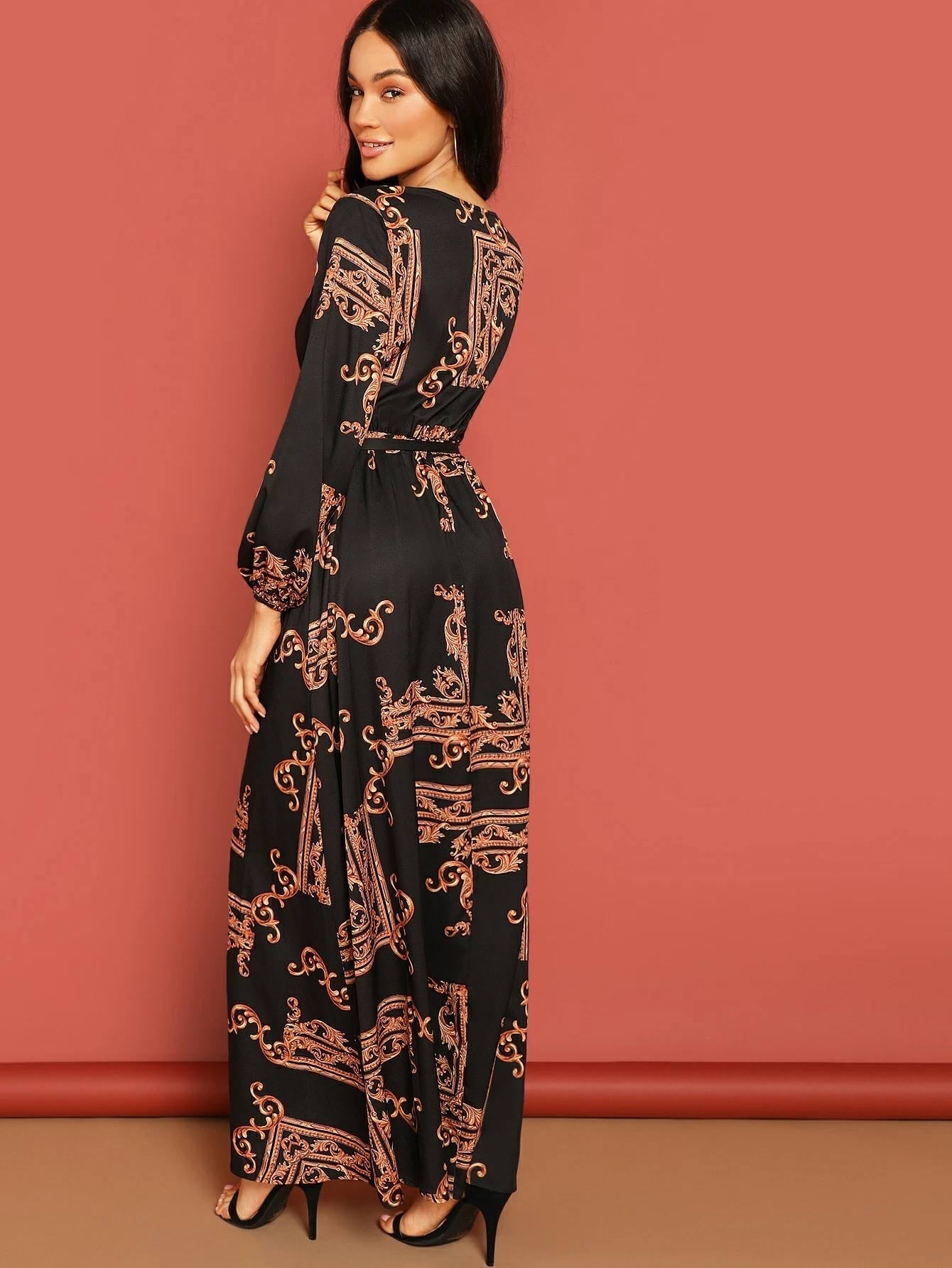 Black Bohemian Maxi Kurti with Paisley Embroidery for Women