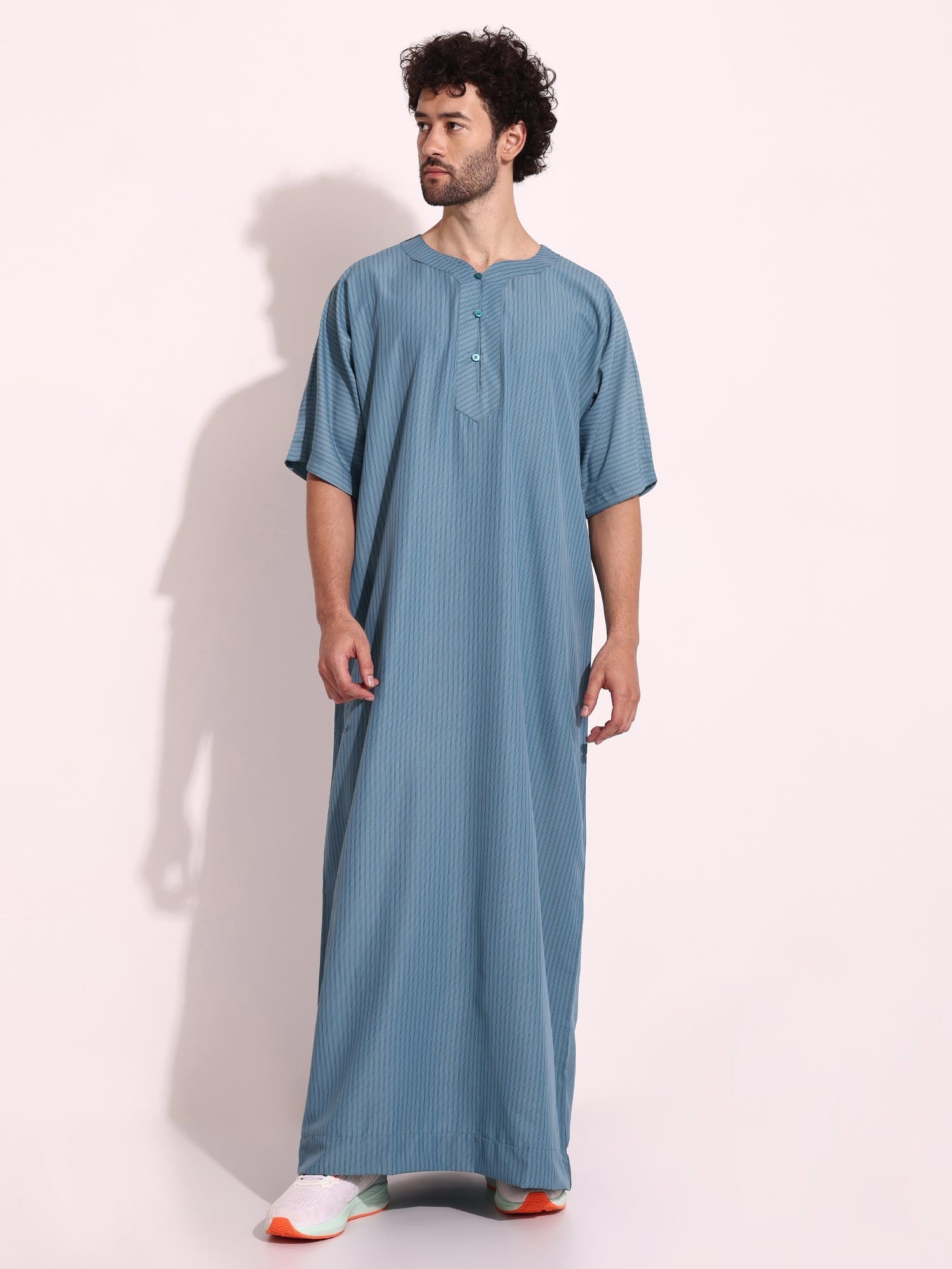 Casual Wear Mens Half Sleeves Thobe Blue Color