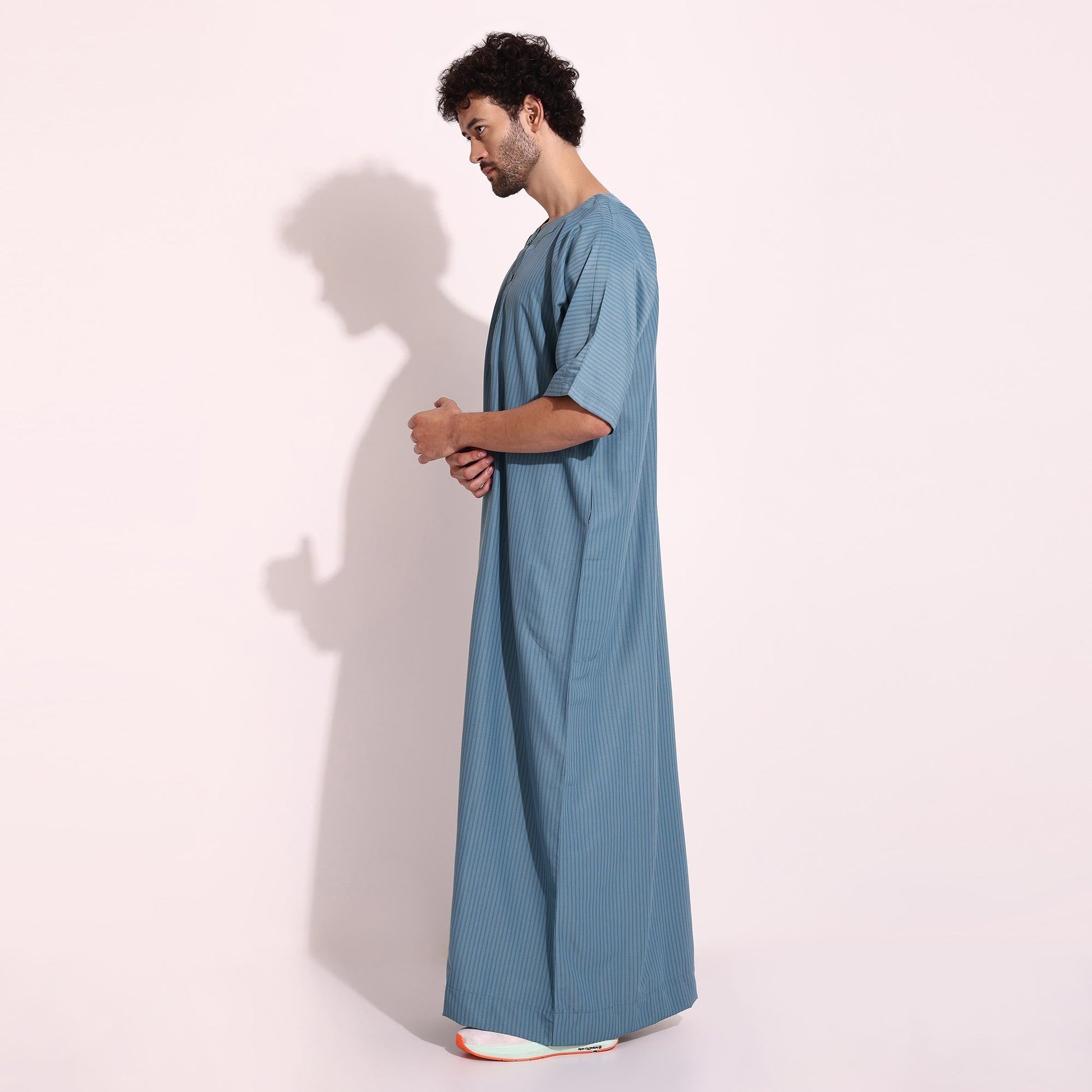 Casual Wear Mens Half Sleeves Thobe Blue Color