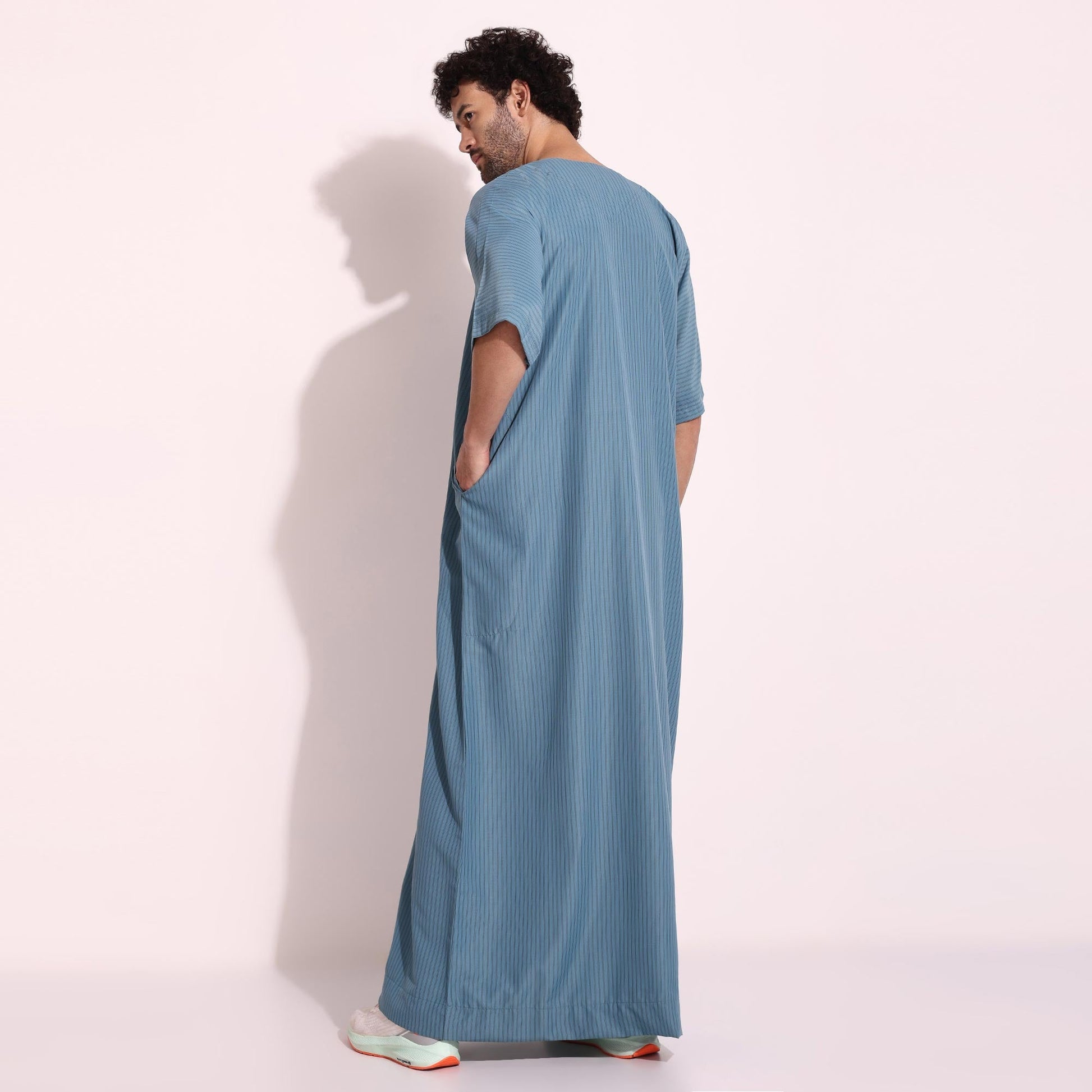 Casual Wear Mens Half Sleeves Thobe Blue Color