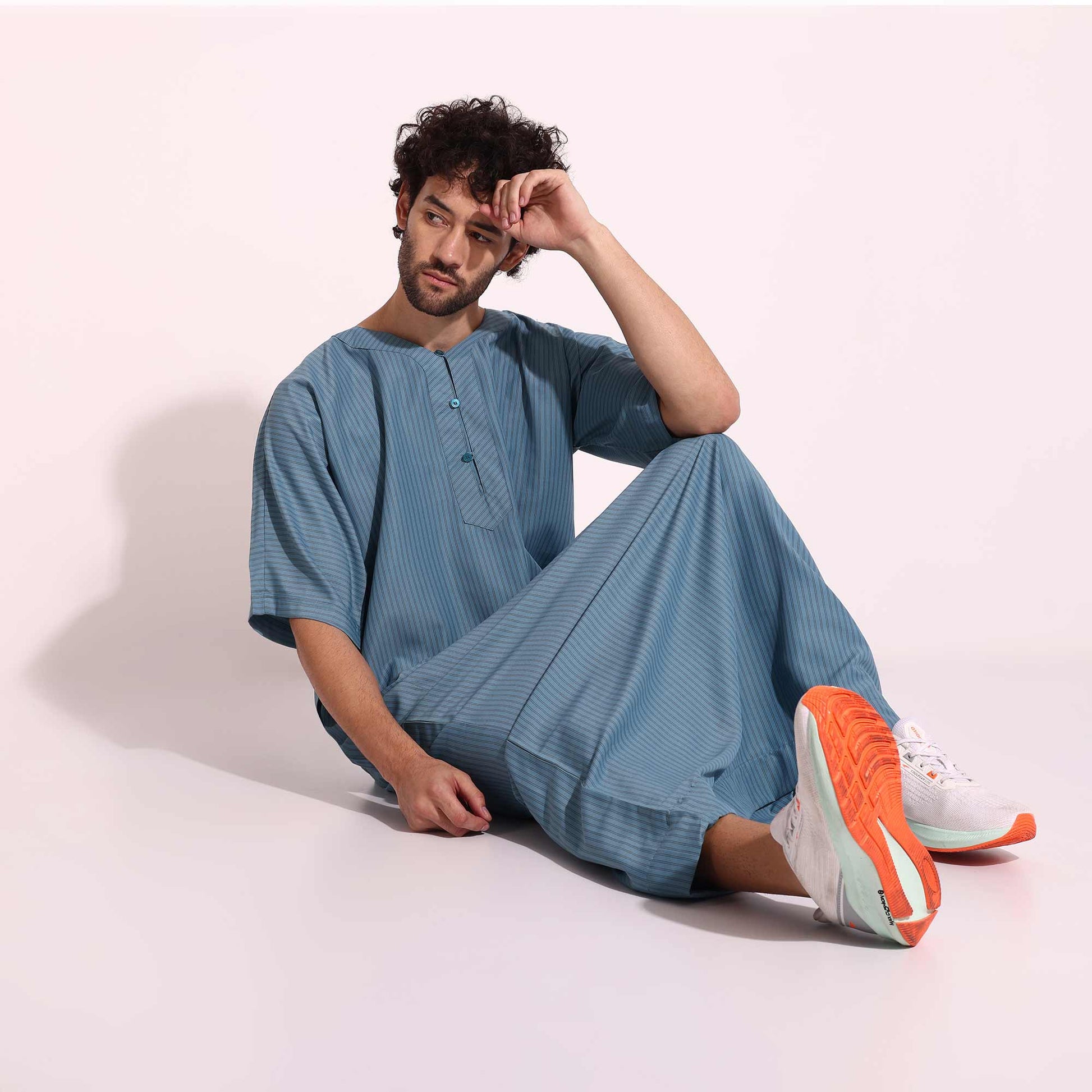 Casual Wear Mens Half Sleeves Thobe Blue Color