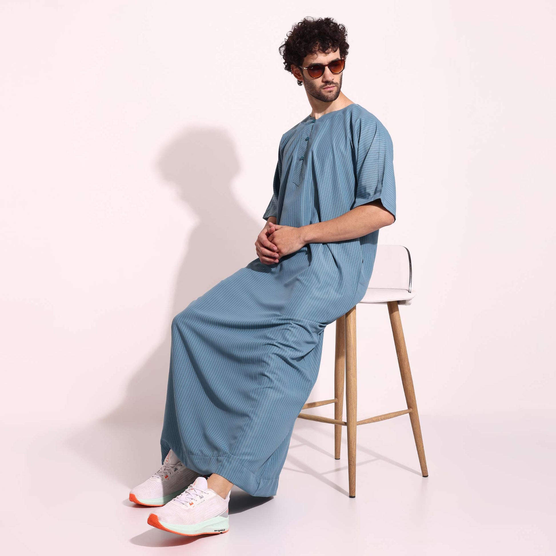 Casual Wear Mens Half Sleeves Thobe Blue Color