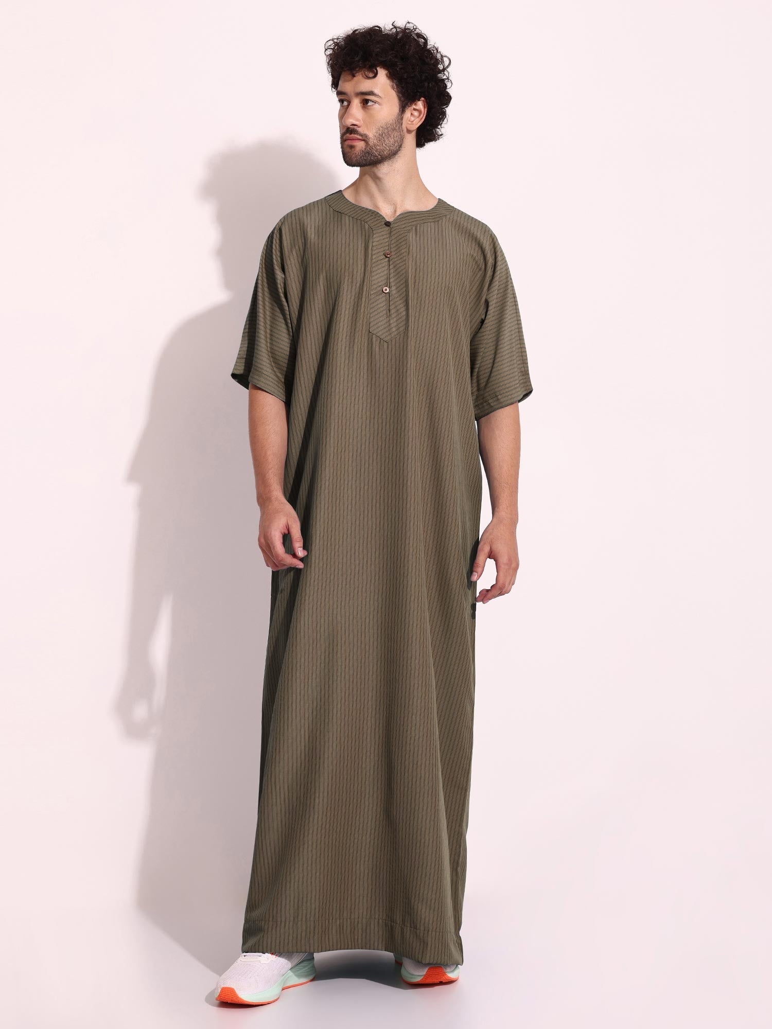 Casual Wear Mens Half Sleeves Thobe Brown Color