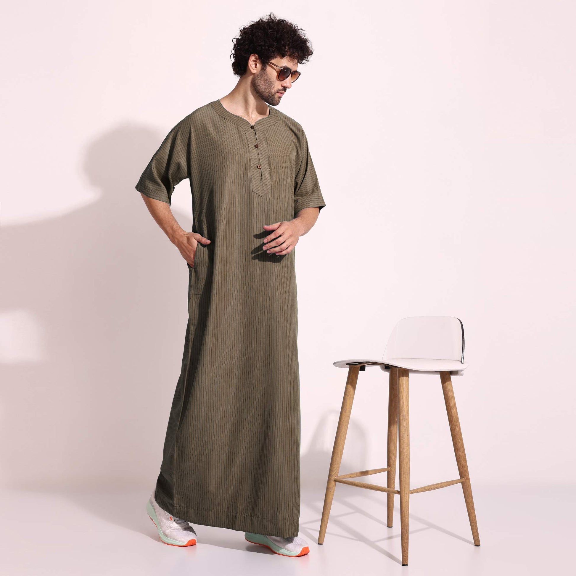 Casual Wear Mens Half Sleeves Thobe Brown Color