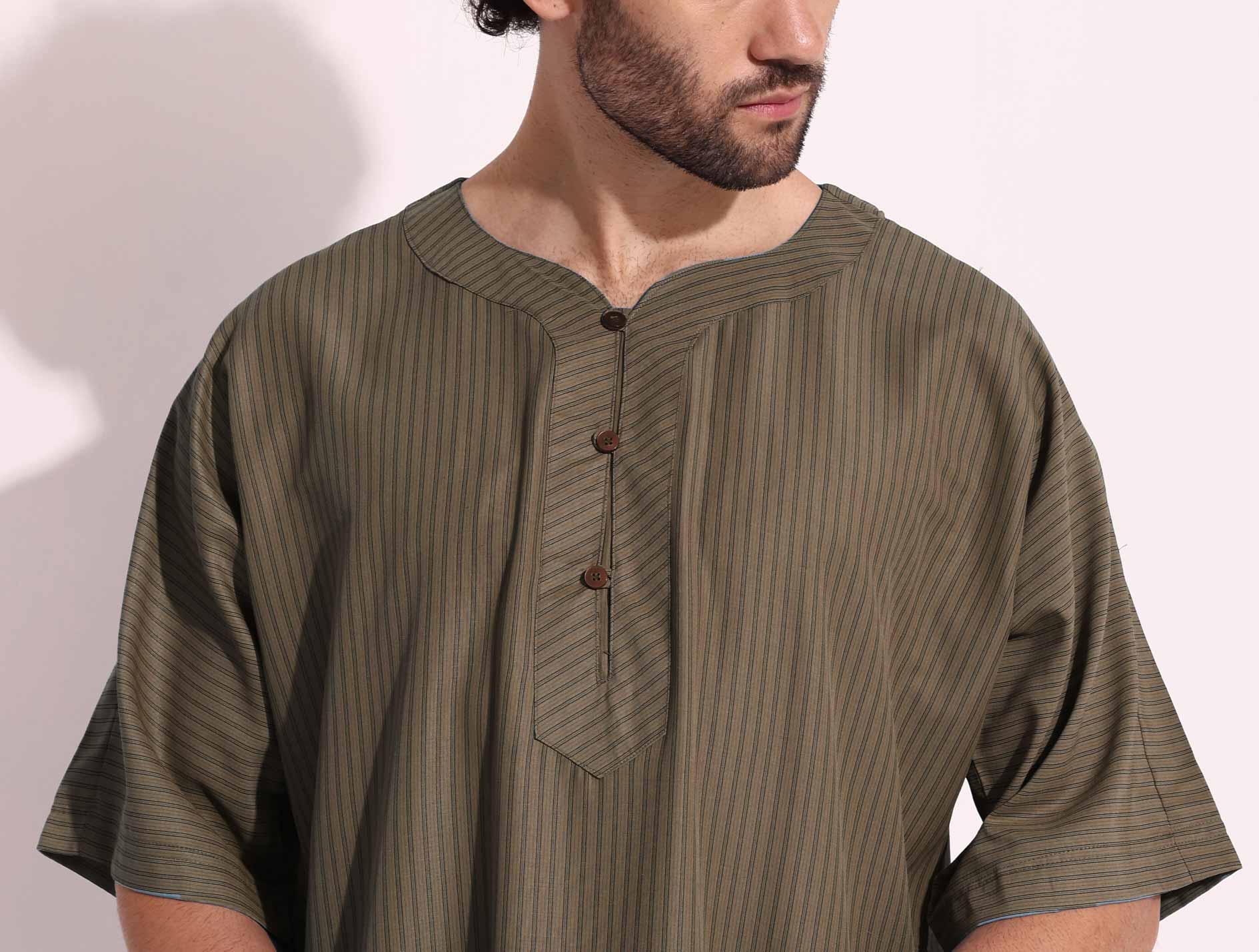 Casual Wear Mens Half Sleeves Thobe Brown Color