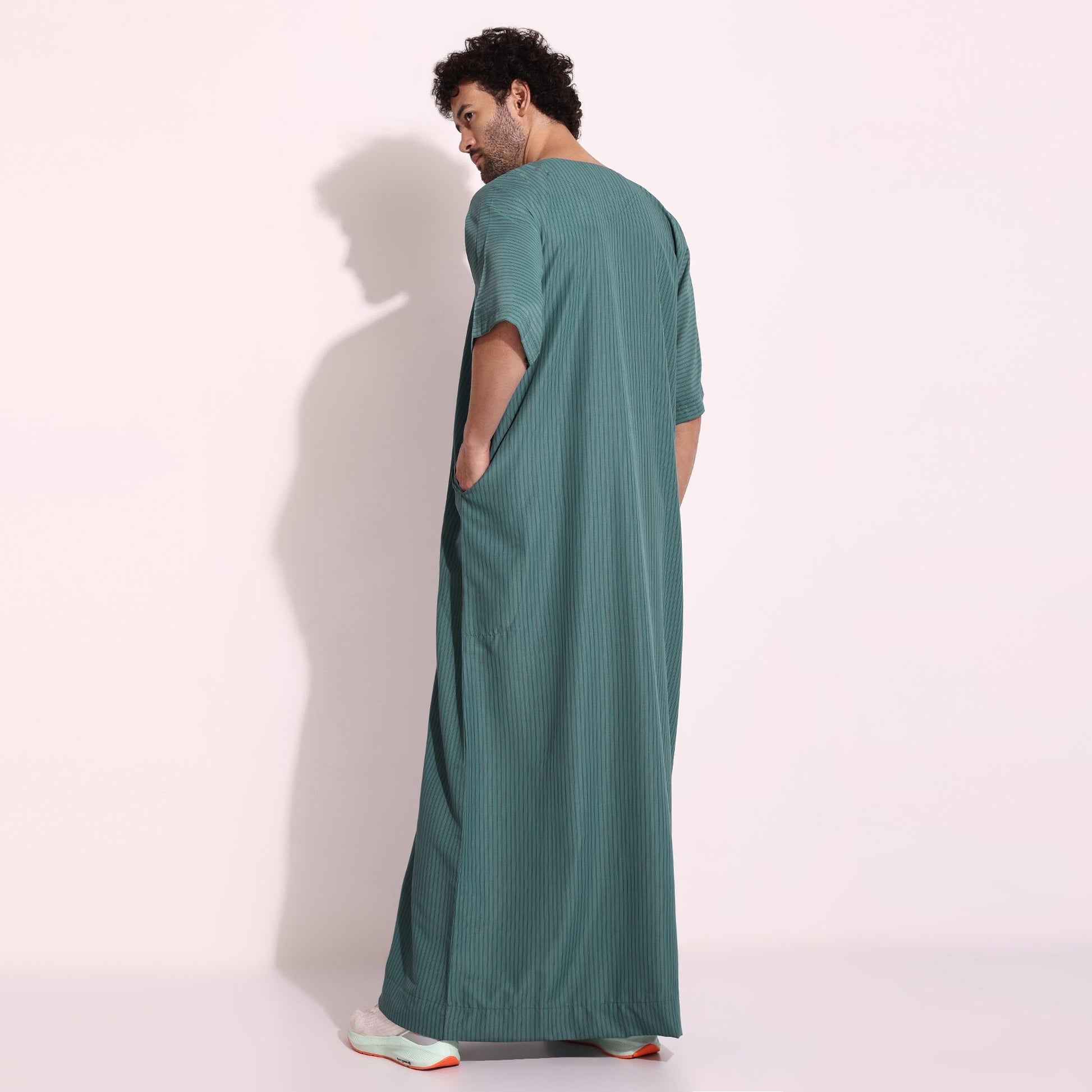 Casual Wear Mens Half Sleeves Thobe Green Color
