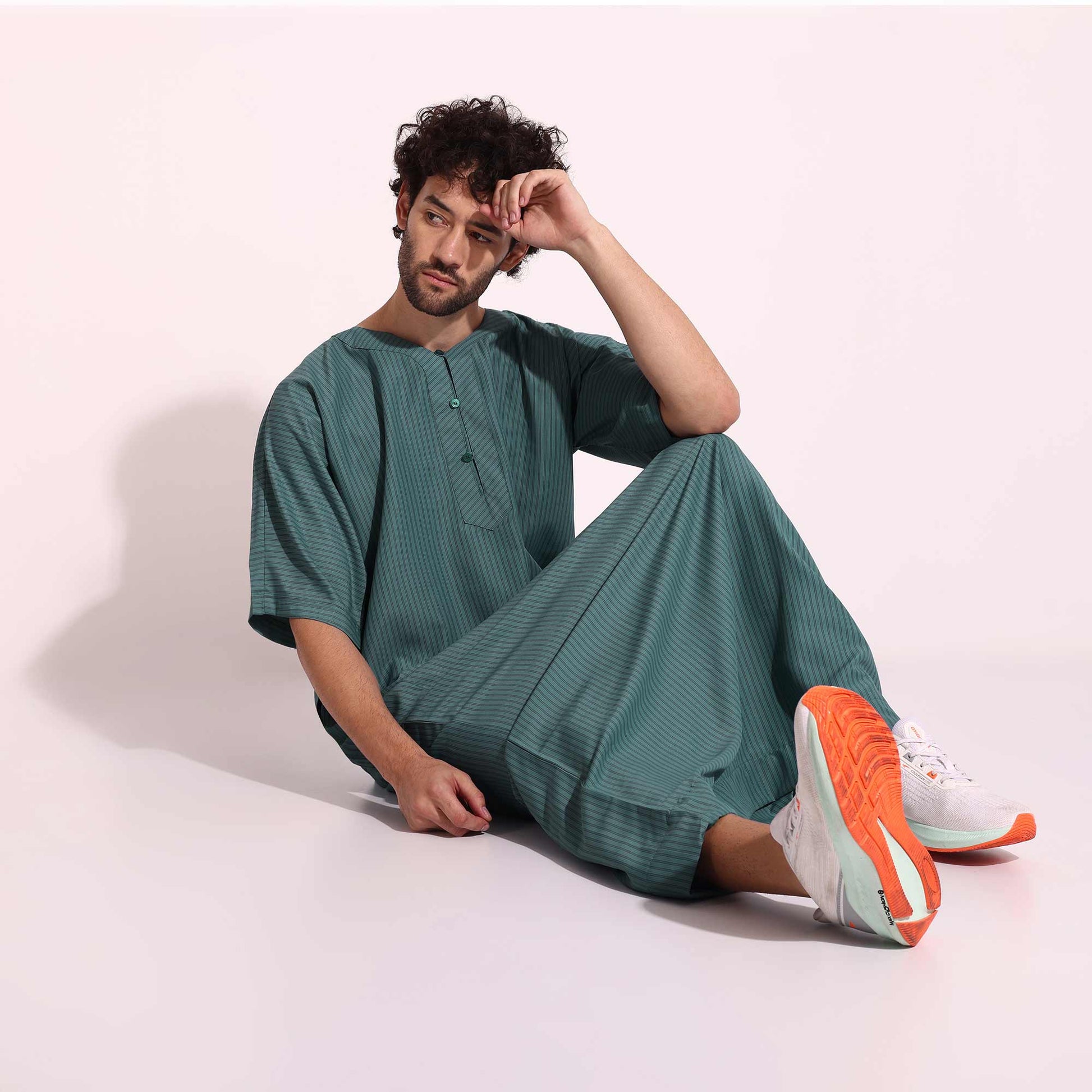 Casual Wear Mens Half Sleeves Thobe Green Color