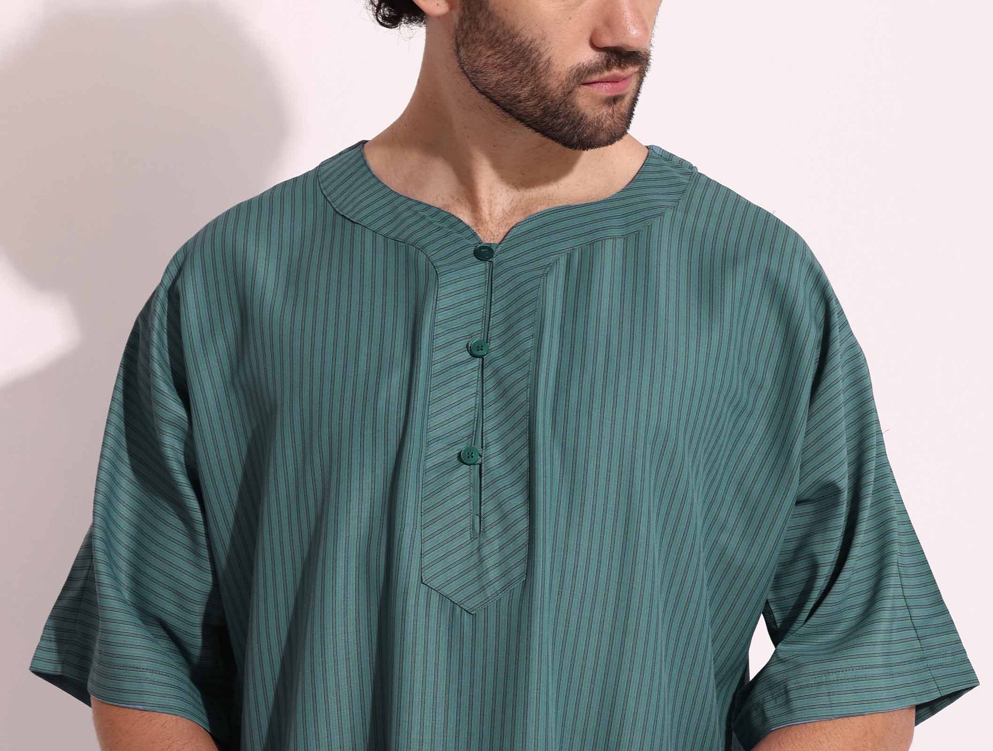 Casual Wear Mens Half Sleeves Thobe Green Color