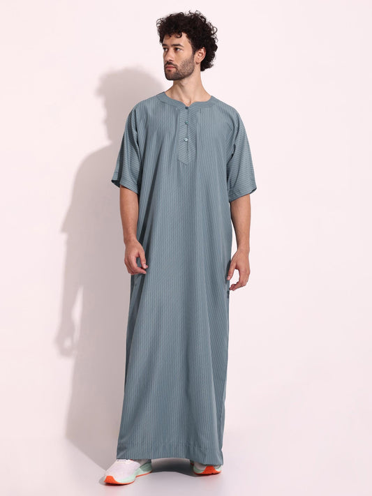 Casual Wear Mens Half Sleeves Thobe Grey Color
