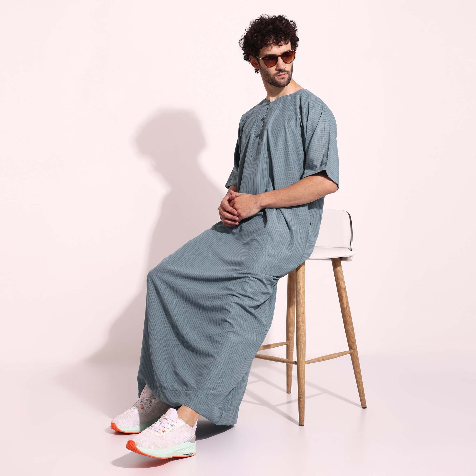 Casual Wear Mens Half Sleeves Thobe Grey Color