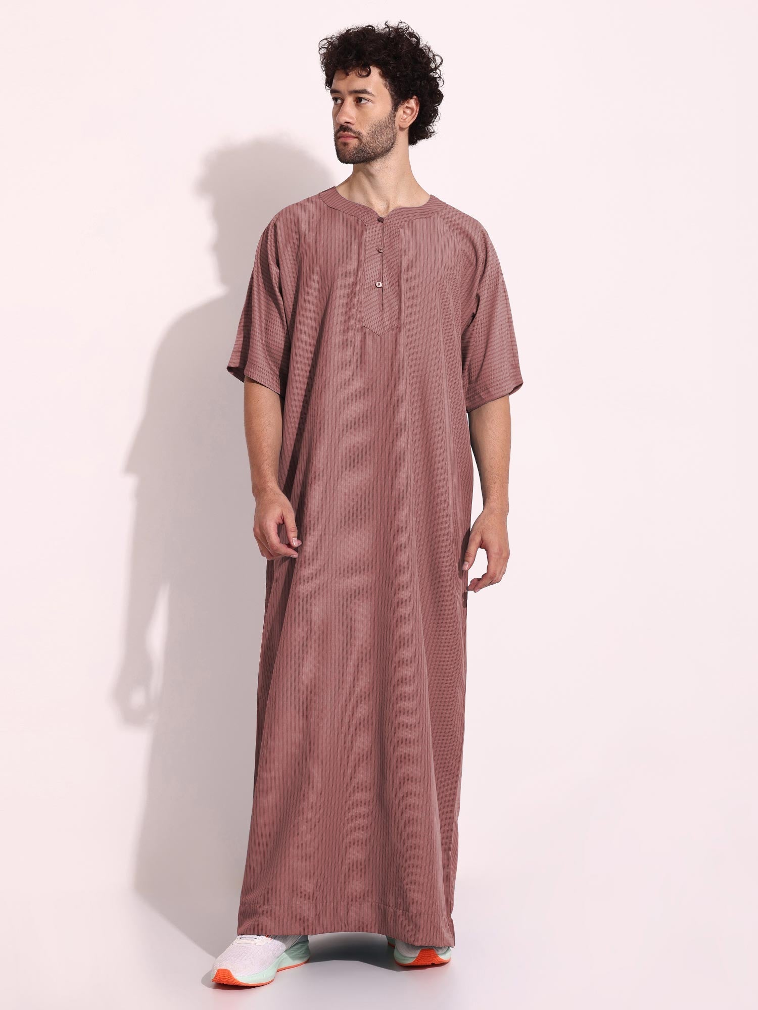 Casual Wear Mens Half Sleeves Thobe Salmon Color