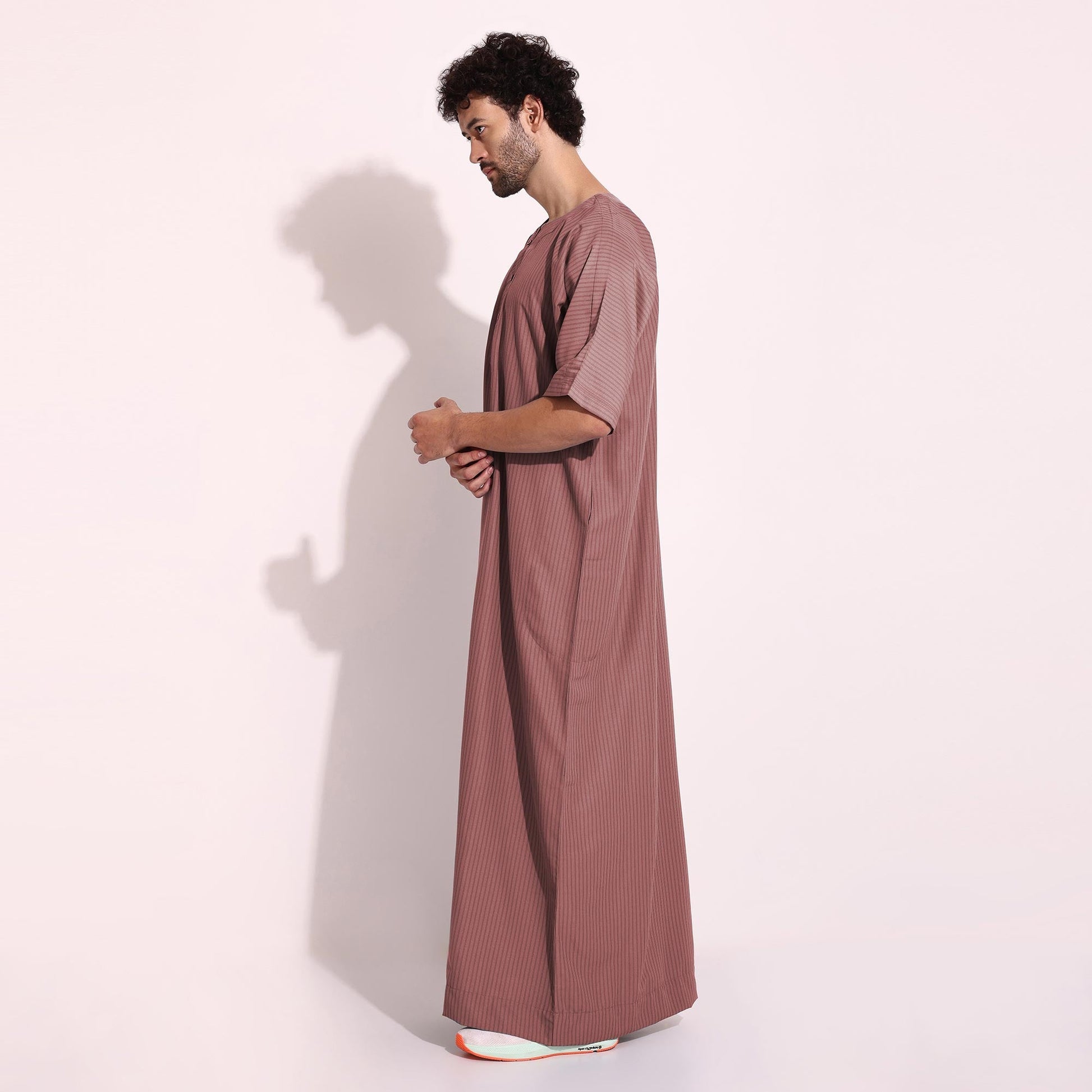Casual Wear Mens Half Sleeves Thobe Salmon Color