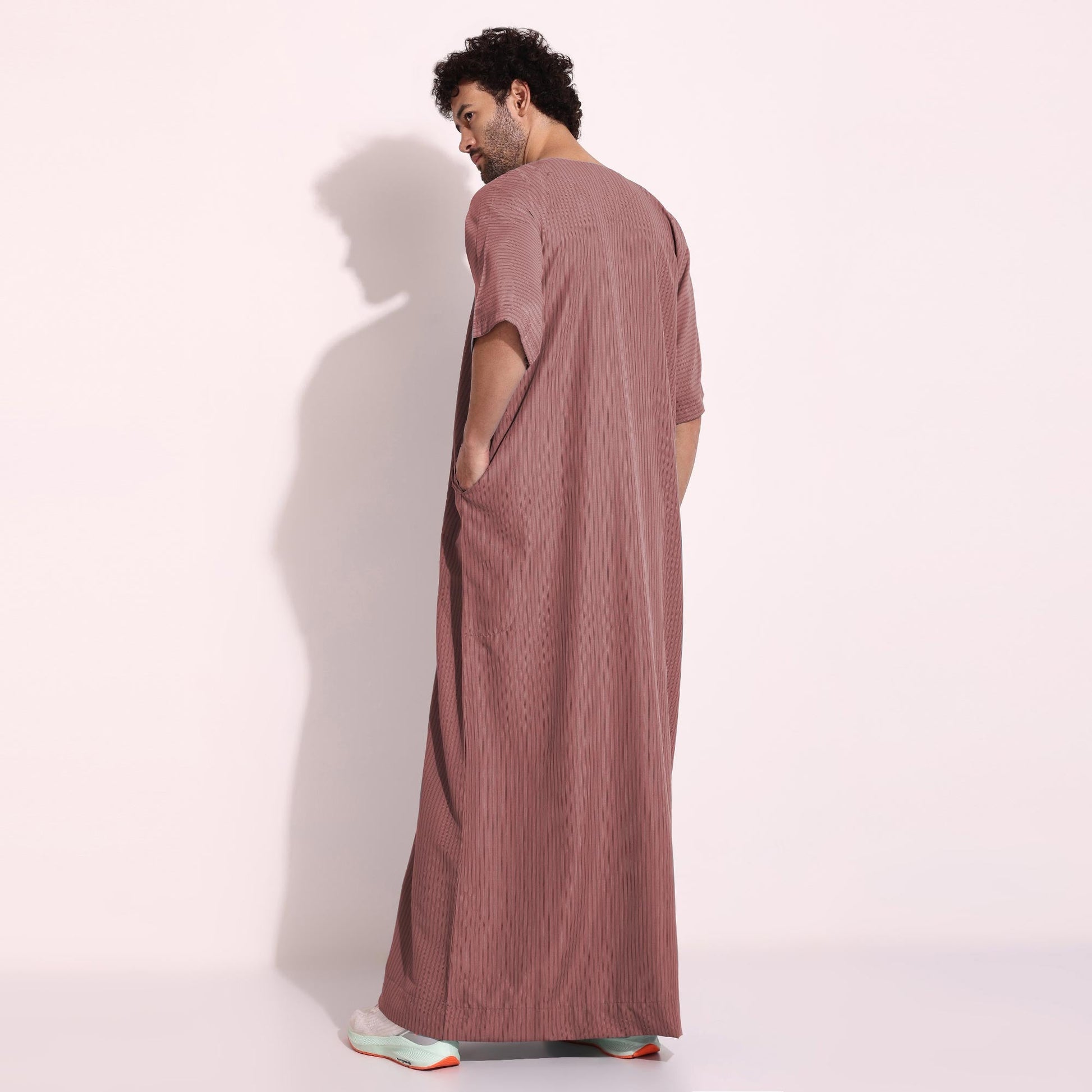 Casual Wear Mens Half Sleeves Thobe Salmon Color