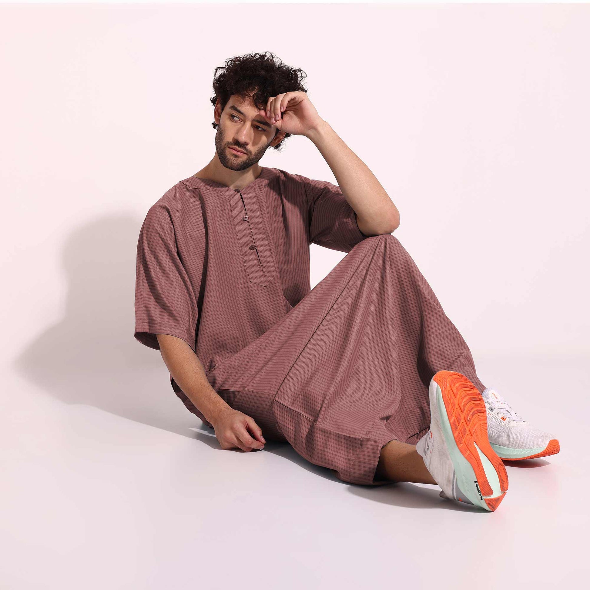Casual Wear Mens Half Sleeves Thobe Salmon Color