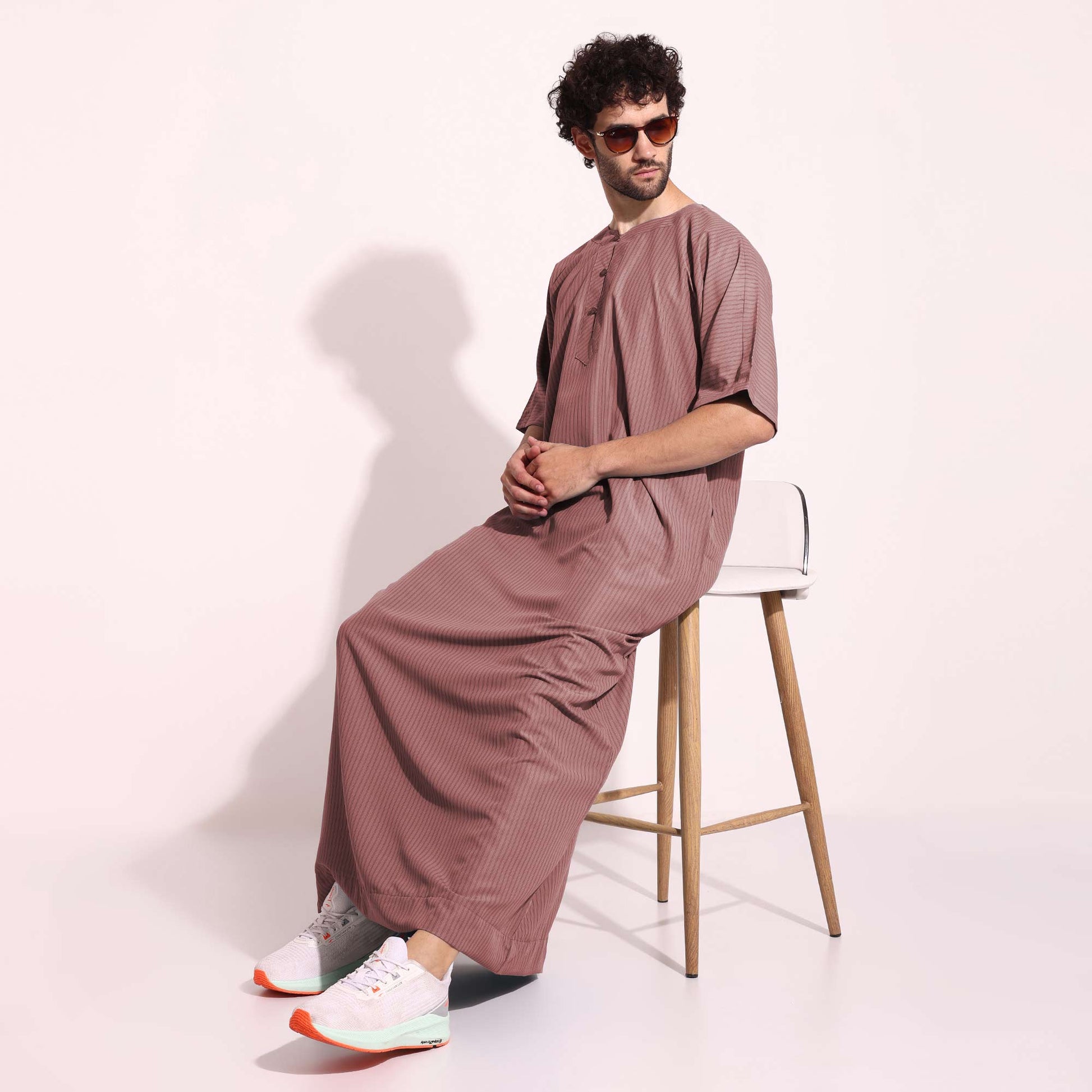 Casual Wear Mens Half Sleeves Thobe Salmon Color