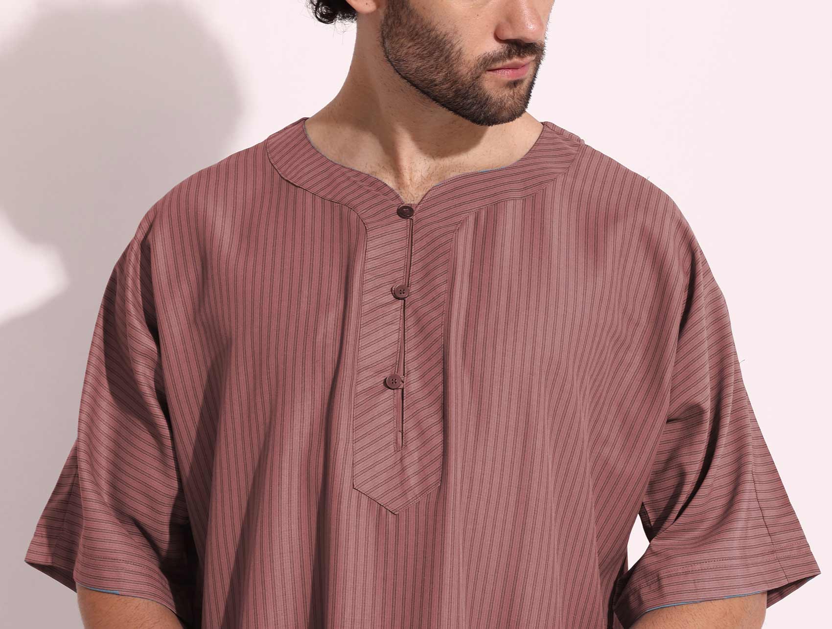 Casual Wear Mens Half Sleeves Thobe Salmon Color