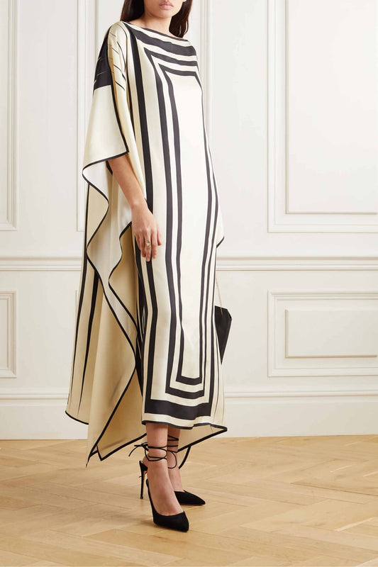 White And Black Print Premium Silk Kaftan