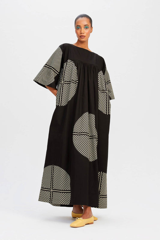 Black Color Maxi Dress For Womens With Geometric Design