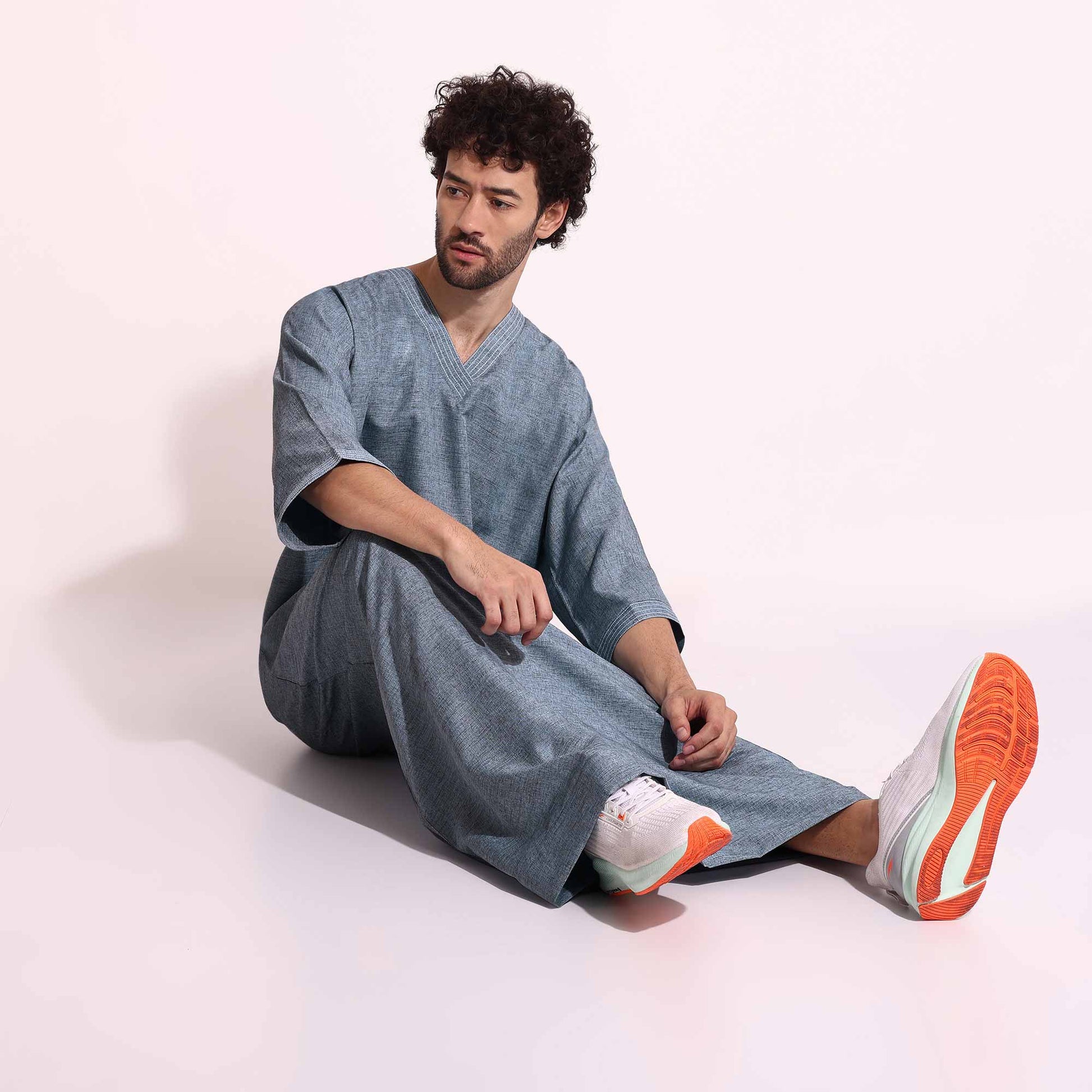 Mens Casual Arabic Wear thobe Jabba Blue Color