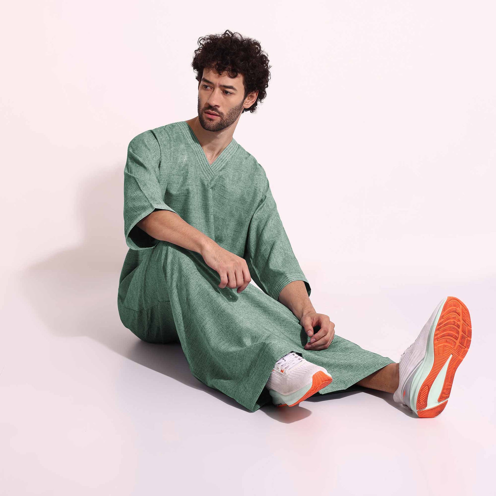 Mens Casual Arabic Wear thobe Jabba Green Color