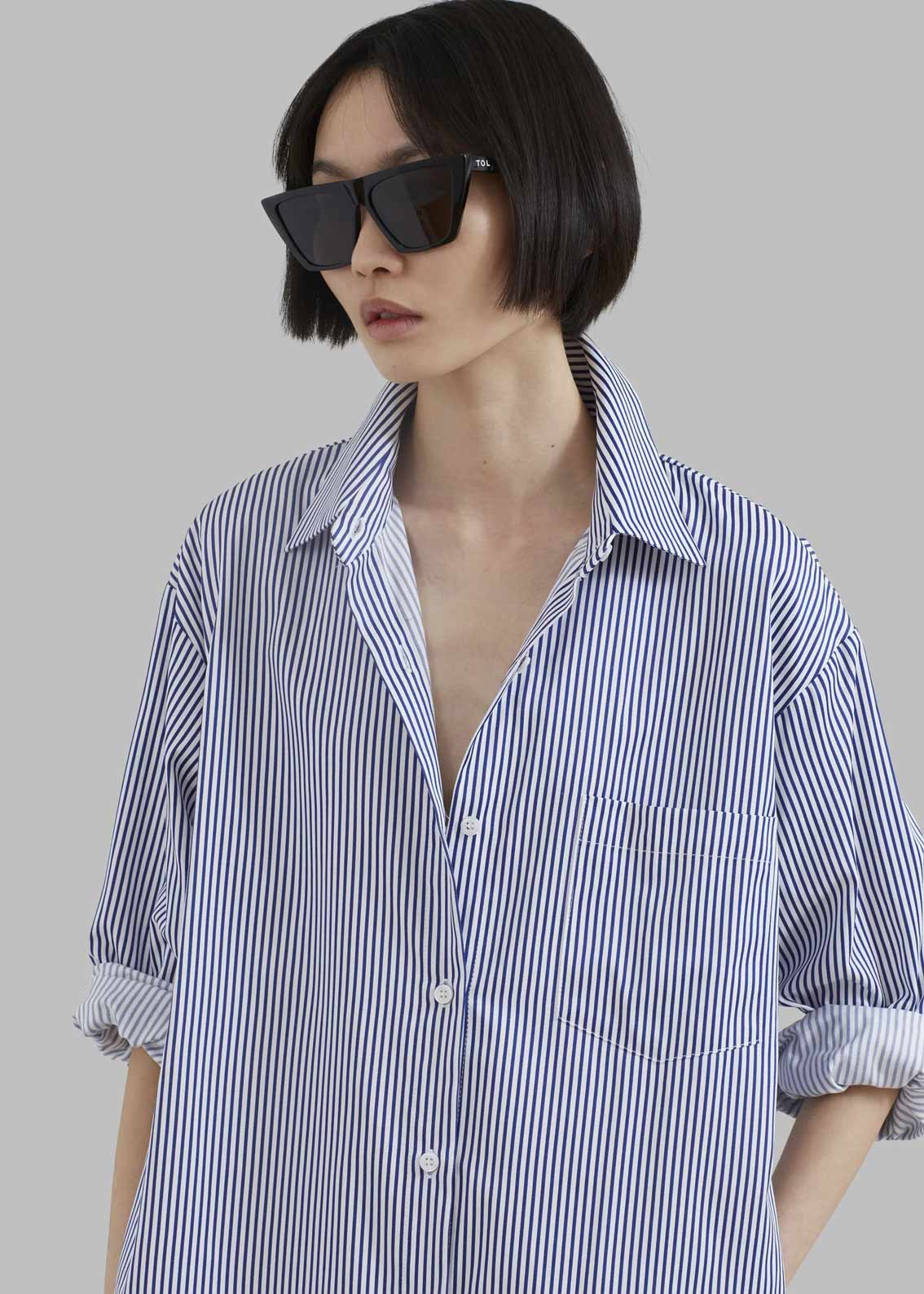 Cotton Elegance Stripes Premium Full Length Shirt Dress Blue Color