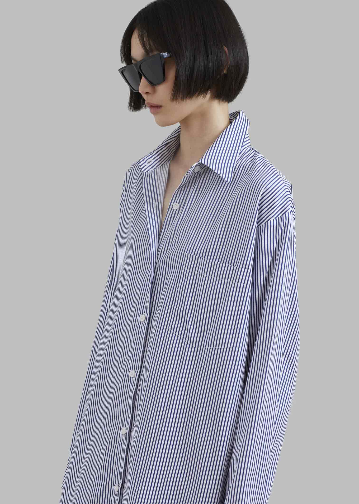 Cotton Elegance Stripes Premium Full Length Shirt Dress Blue Color