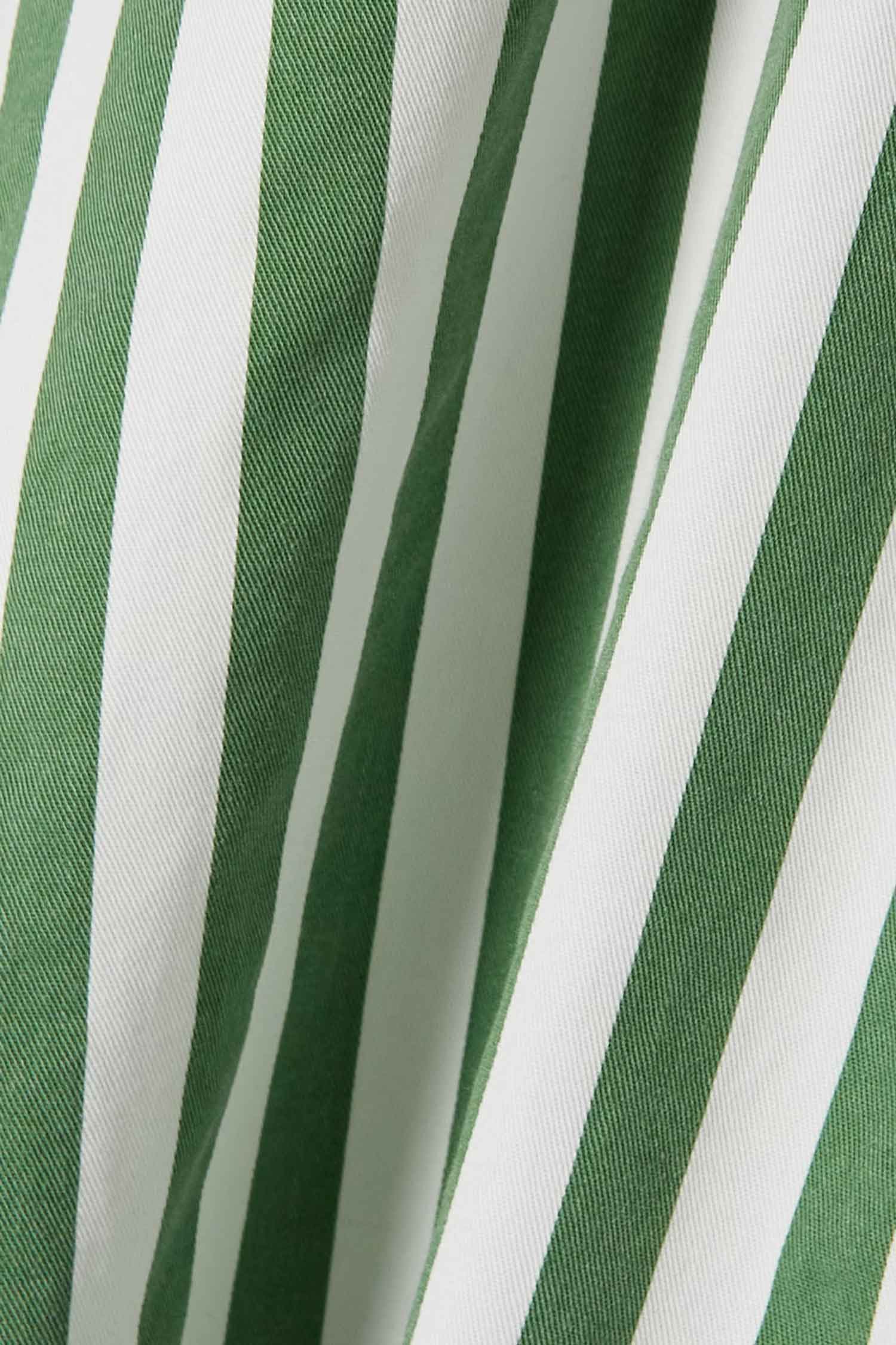 Cotton Elegance Stripes Premium Full Length Shirt Dress  Green Color
