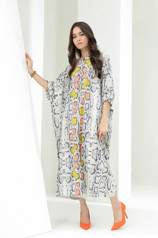 White Color Floral Design Womens Kaftan