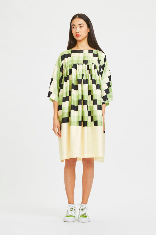 Green Mosaic Print Short Length Top For Womens
