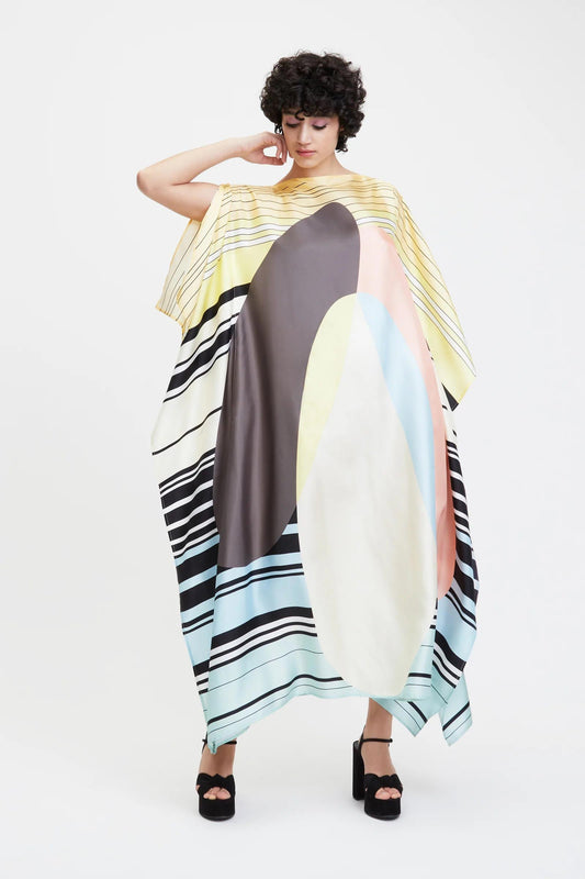 Floral Design With Geometric Print Womens Kaftan