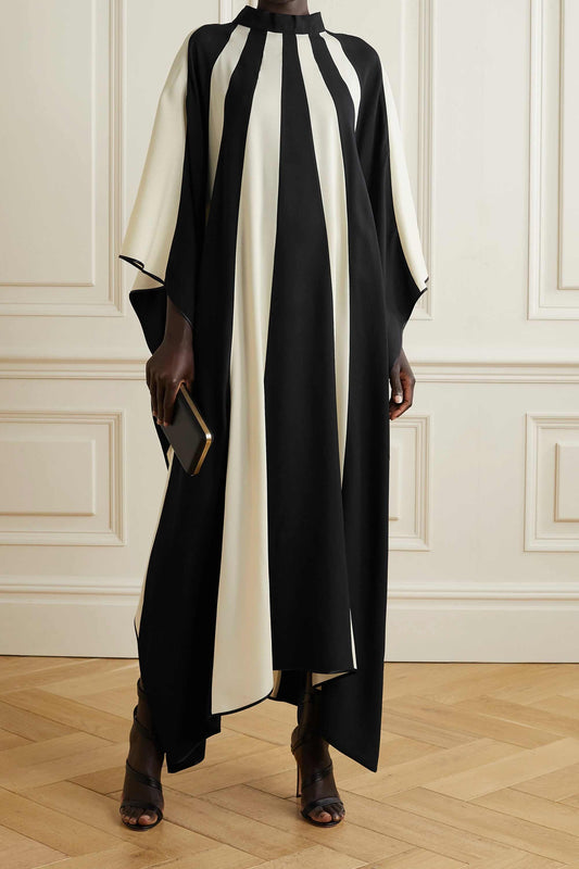 High Neck Style Black And White Print Womens Kaftan