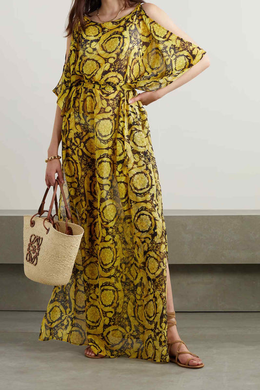 Womens wear Kaftan in Baroque Print in Golden Color