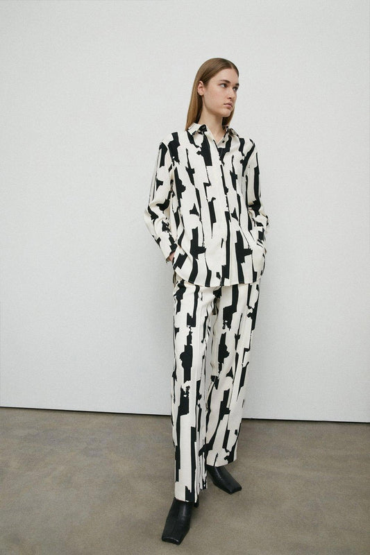 Monochrome co-ord top with unique abstract design, tailored for a sleek contemporary fashion statement