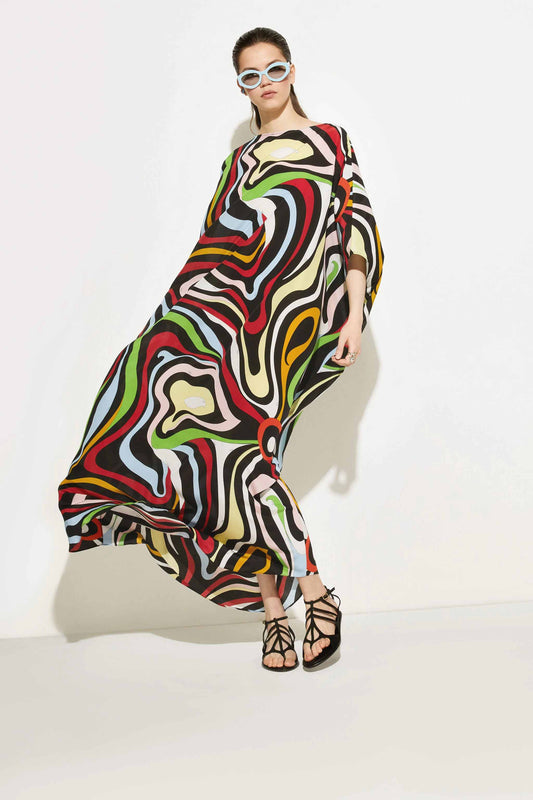 Colorful Abstract Print Silk Kaftan