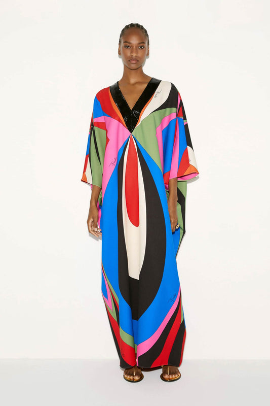 Abstract Print V Neck Kaftan