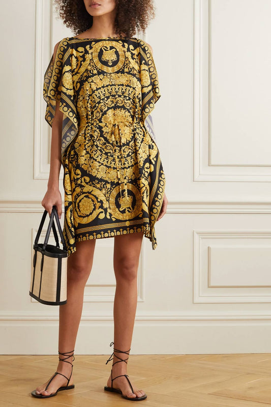Versace Borocco Print Womens Kaftan In Gold Color
